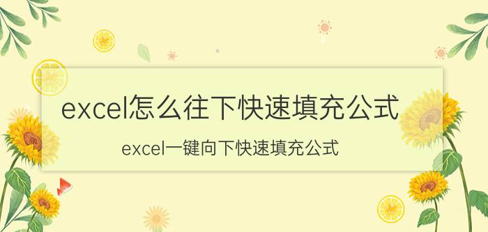 excel怎么往下快速填充公式 excel一键向下快速填充公式？